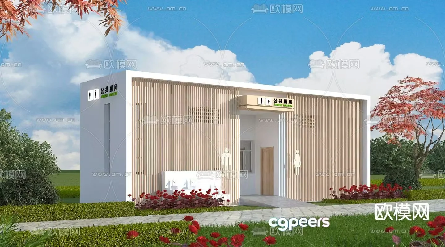 Modern public toilet wash 3d model