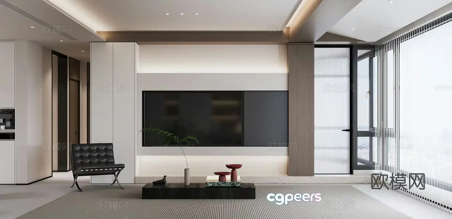 Modern black white and gray living and dining room kitchen dining table and chair sofa 3d model