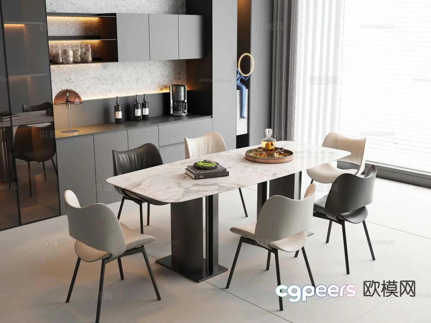 Modern dining table and chairs 3d model