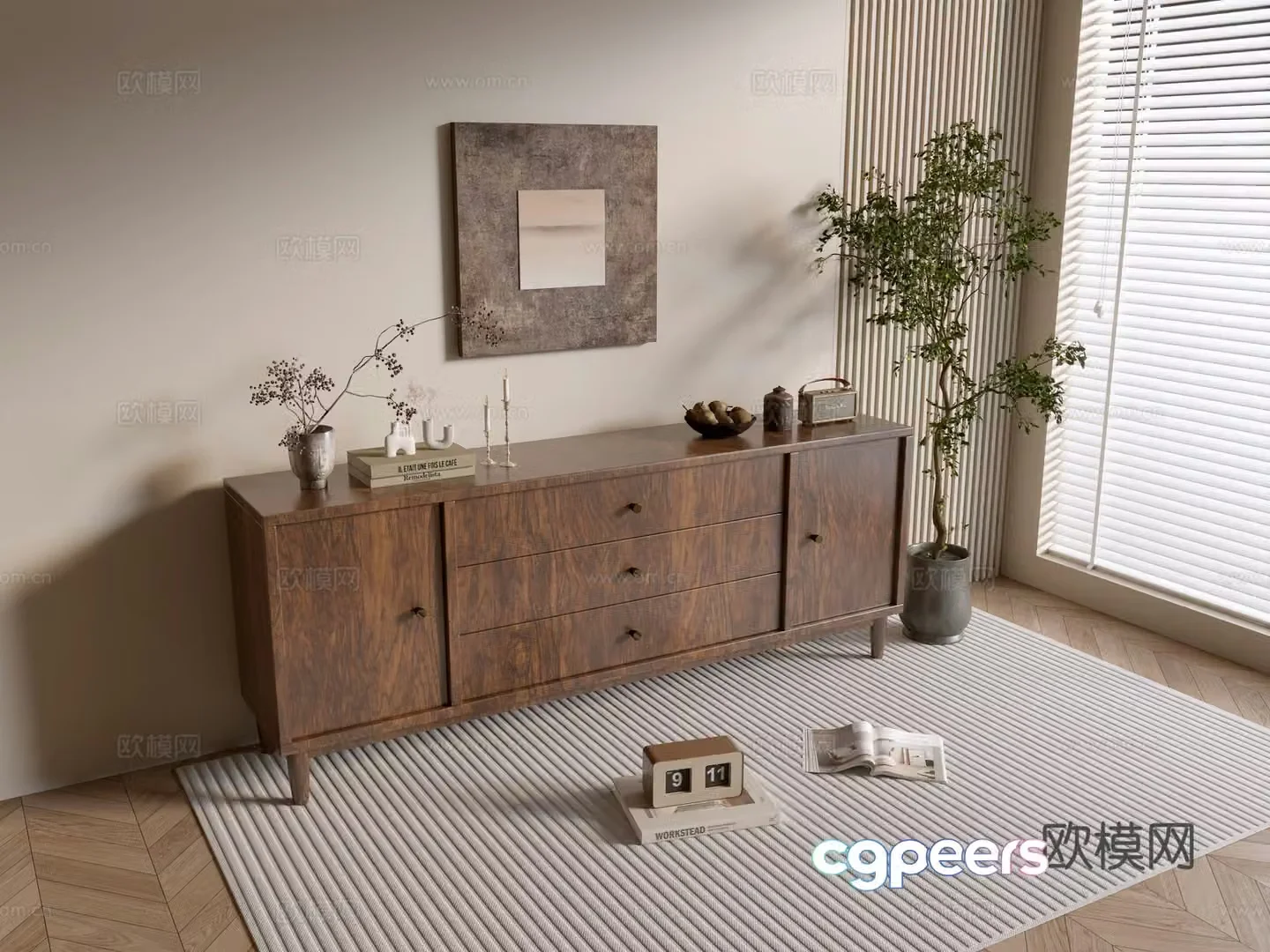 Modern wood grain cabinet ins wind minimalist wind cabinet whole cabinet sideboard balcony cabinet storage 3D model