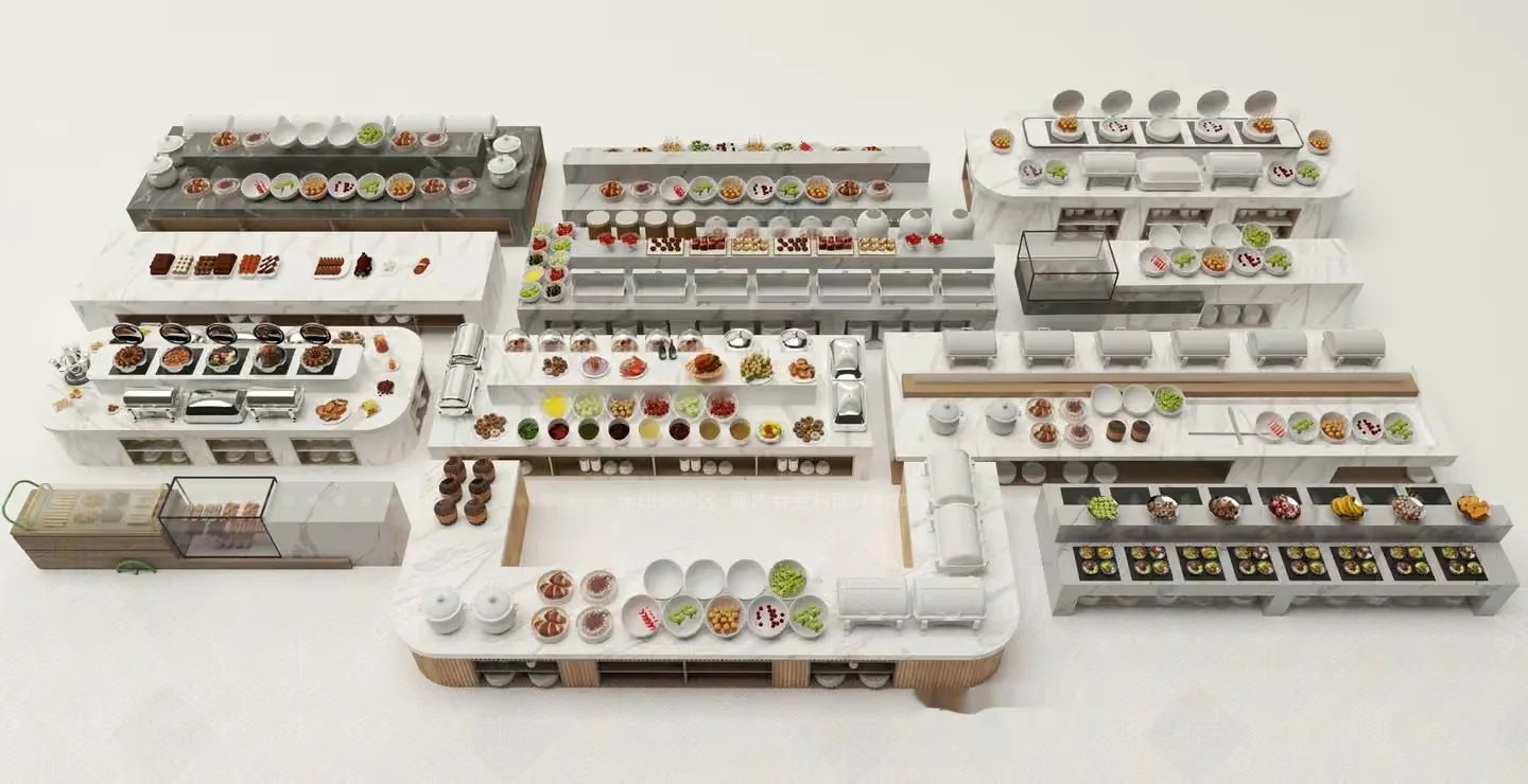 A 3D Rendering Of A Modern Food Buffet 3D Model – 8103 – VRAY Render