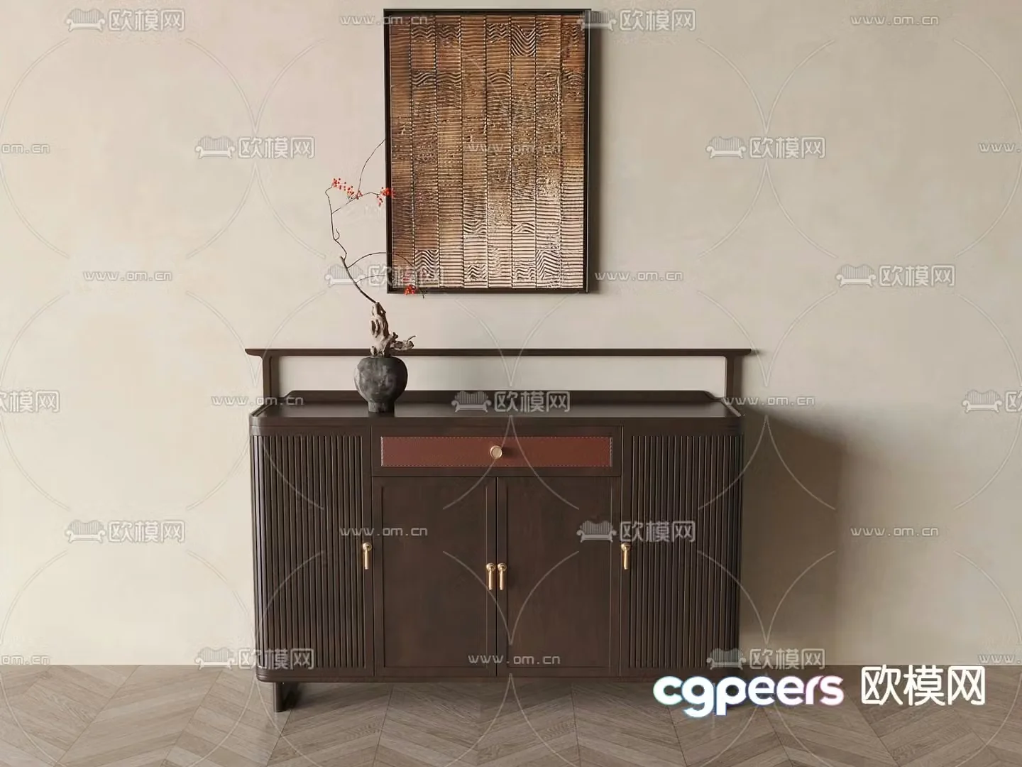 New Chinese style decorative cabinet side cabinet 3D model