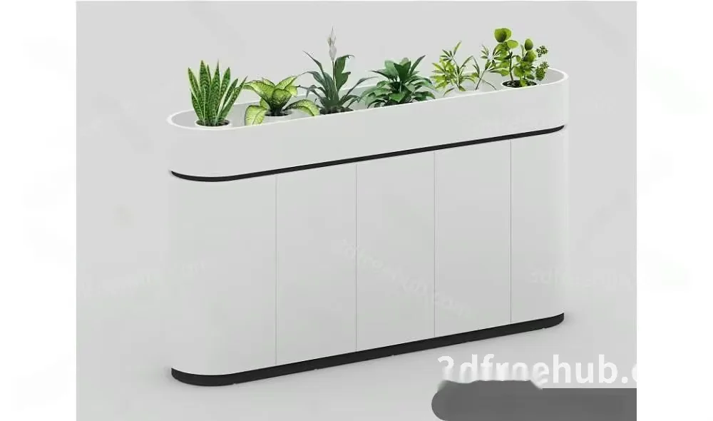 A White Planter With Plants 3D Model – 20203 – VRAY Render