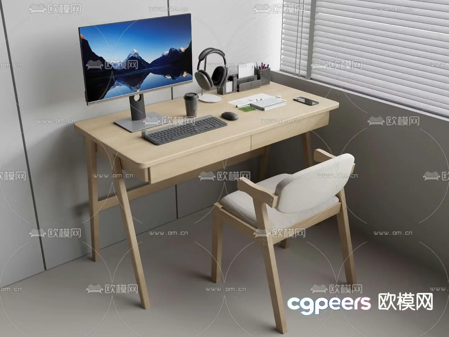 Modern desk computer desk study table 3d model
