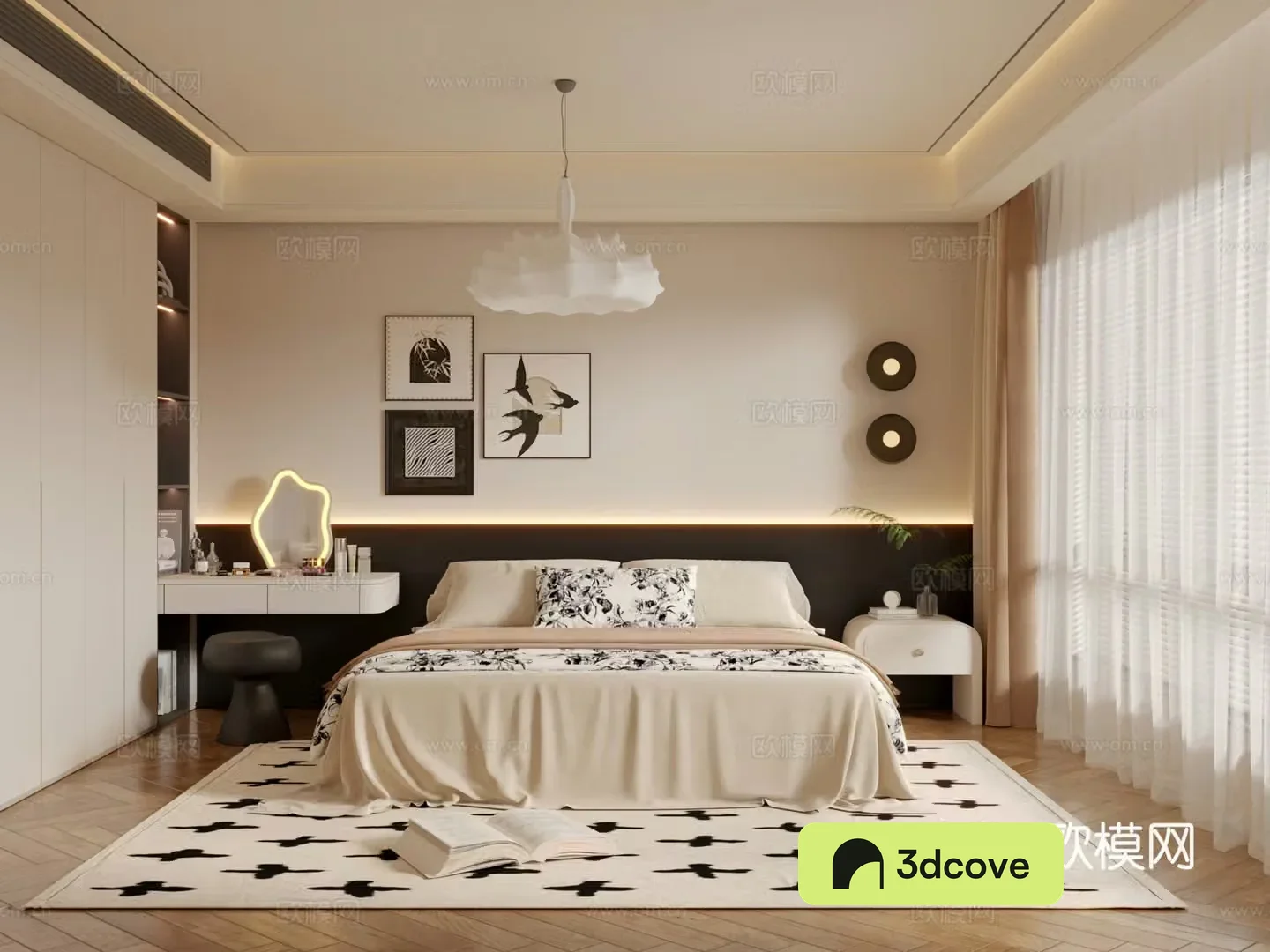 Middle -aged wind bedroom master bedroom