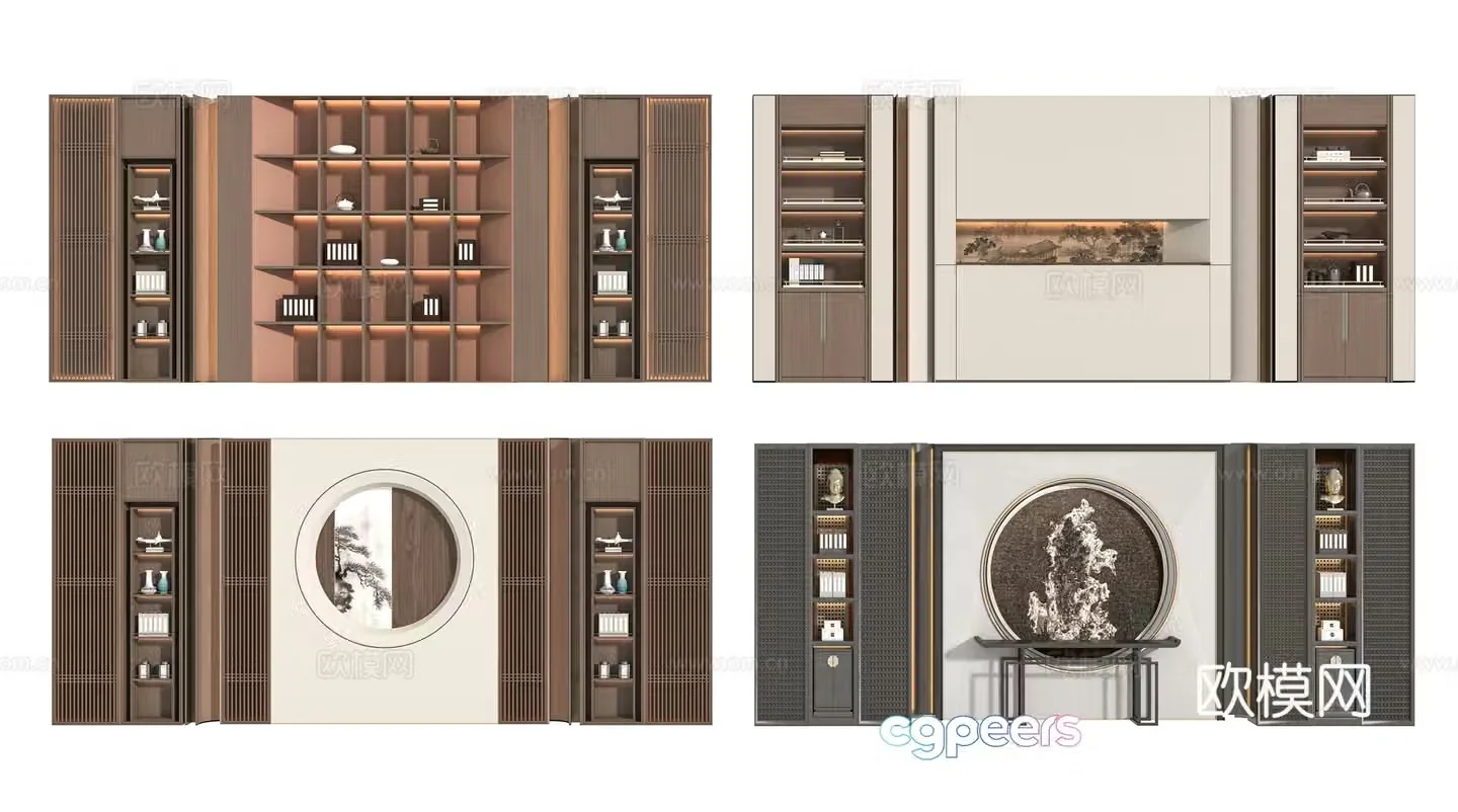 New Chinese style background wall 3D model