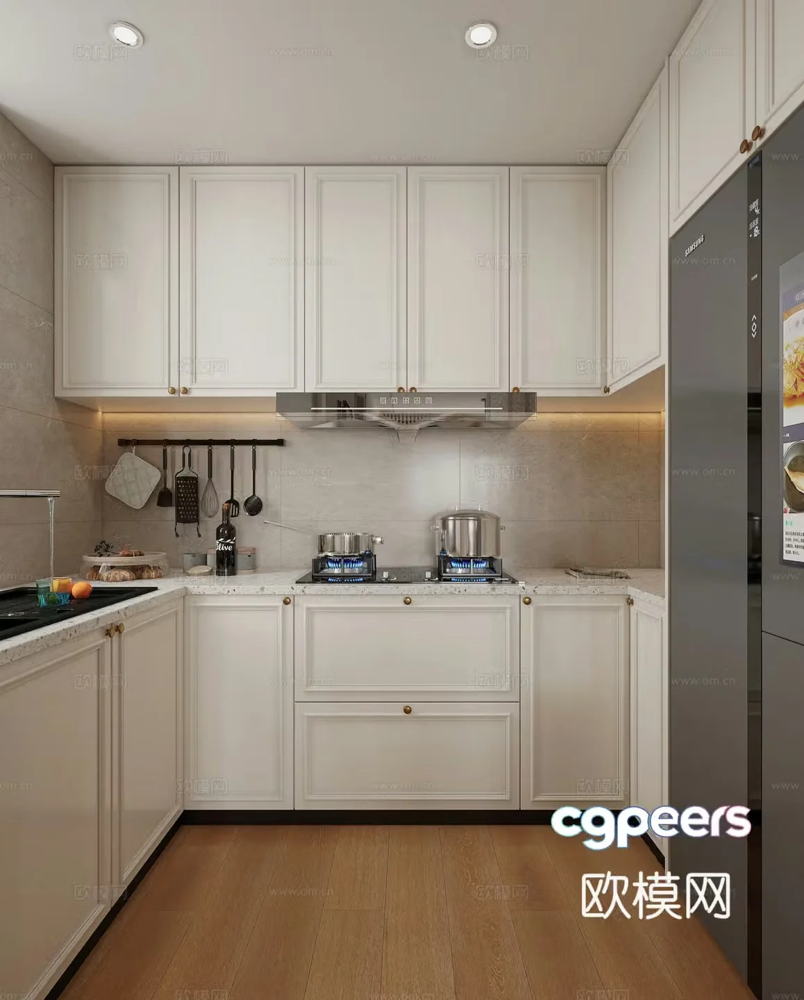 French kitchen European style kitchen Simple European kitchen Simple refrigerator Modern kitchen Light luxury 3D model