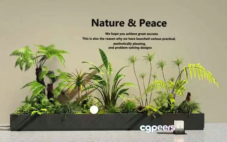 A Large Indoor Planter Box Filled With Various Plants 3D Model – 22506 – VRAY Render