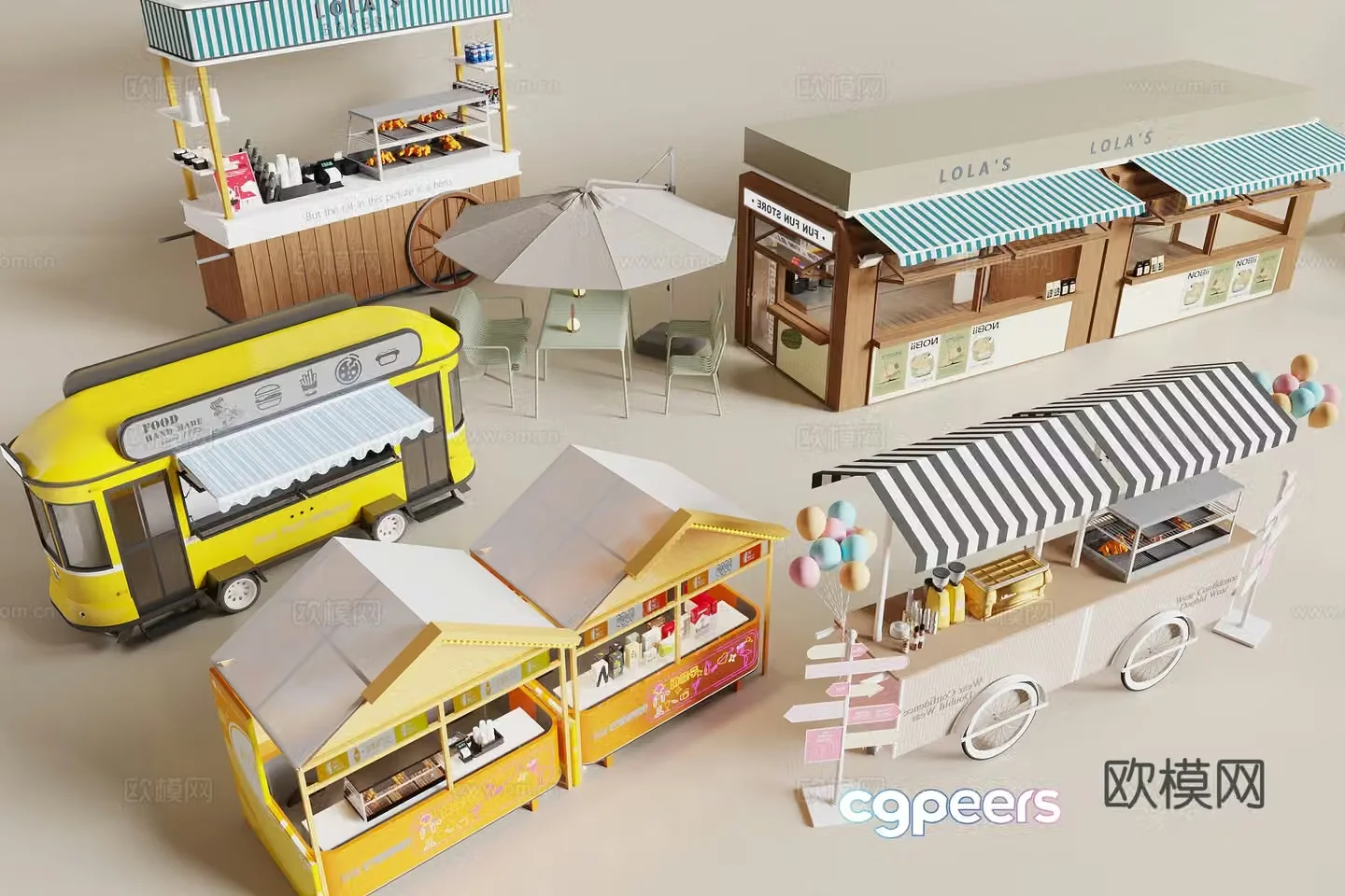 Modern night market stall food cart 3d model