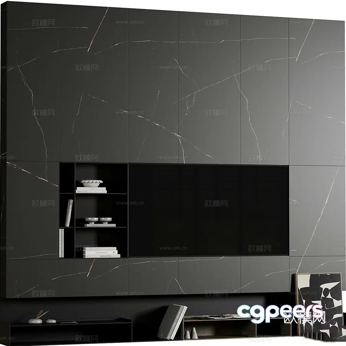 Modern minimalist dark wind TV background wall 3d model