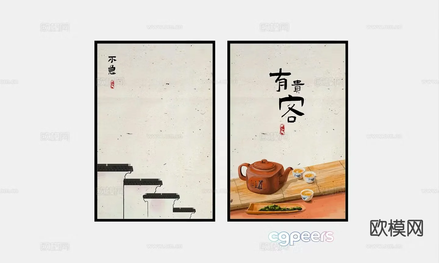 Chinese retro painting abstract painting decorative painting 3d model