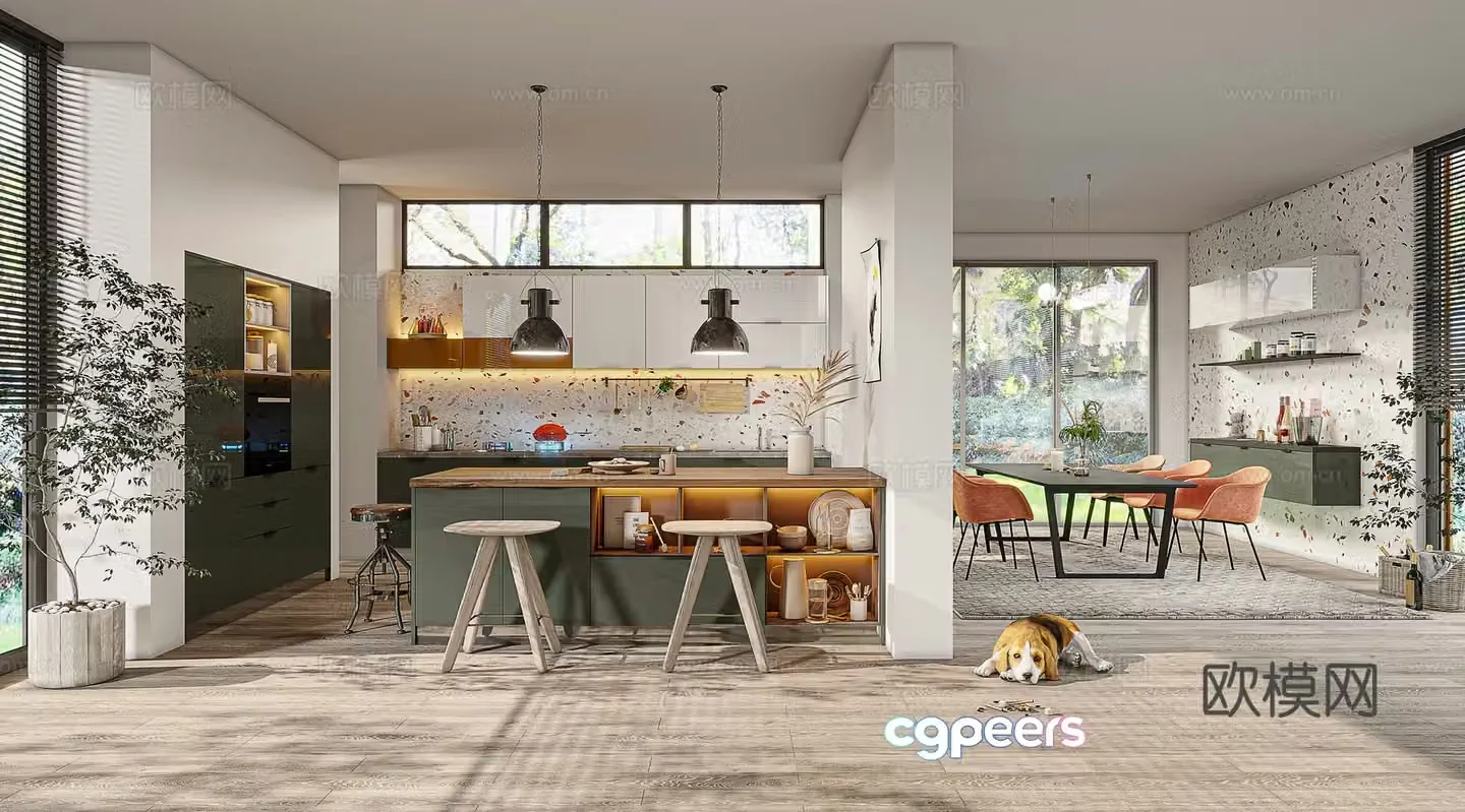 Modern open kitchen 3d model