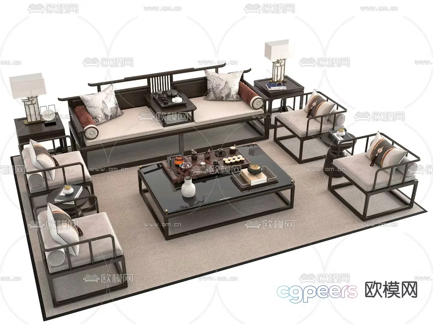 New Chinese style sofa coffee table 3d model