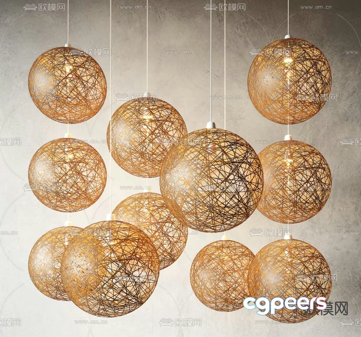 Wabi-sabi chandelier rattan chandelier 3d model