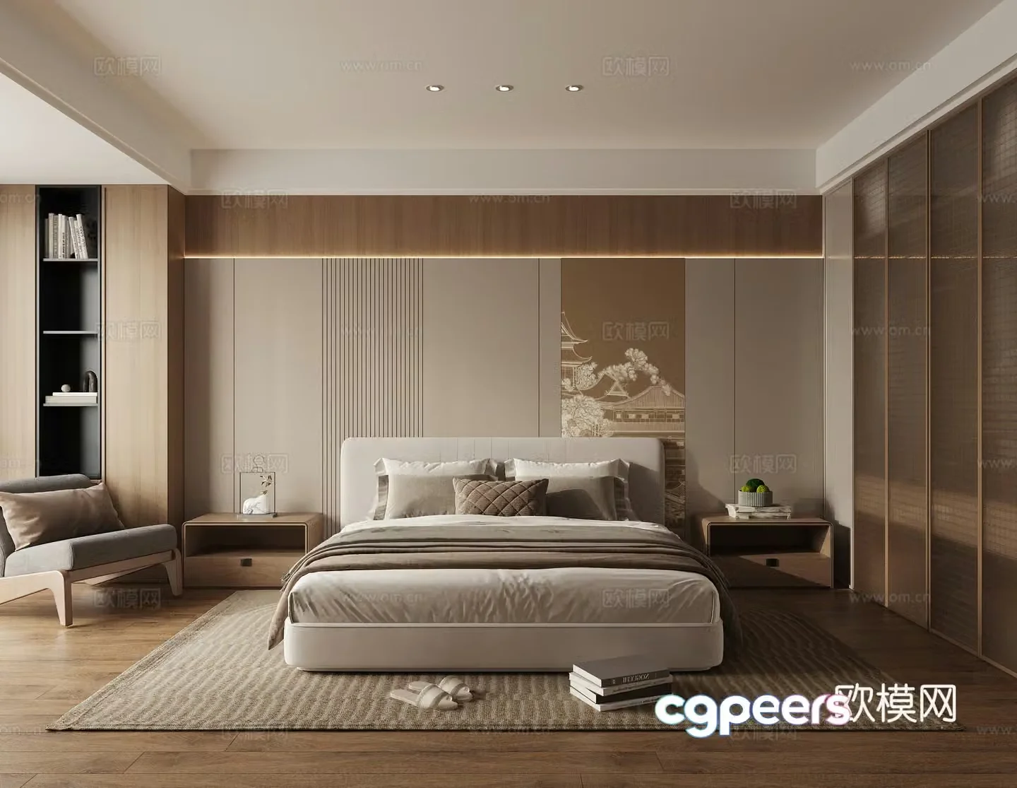New Chinese Zen bedroom 3D model