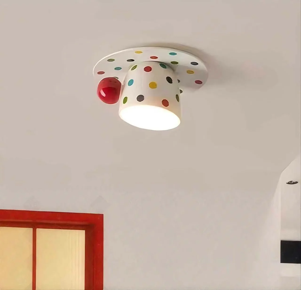 A Ceiling Light Fixture With A White Base And Colorful Polka Dots 3D Model – 10607 – VRAY Render