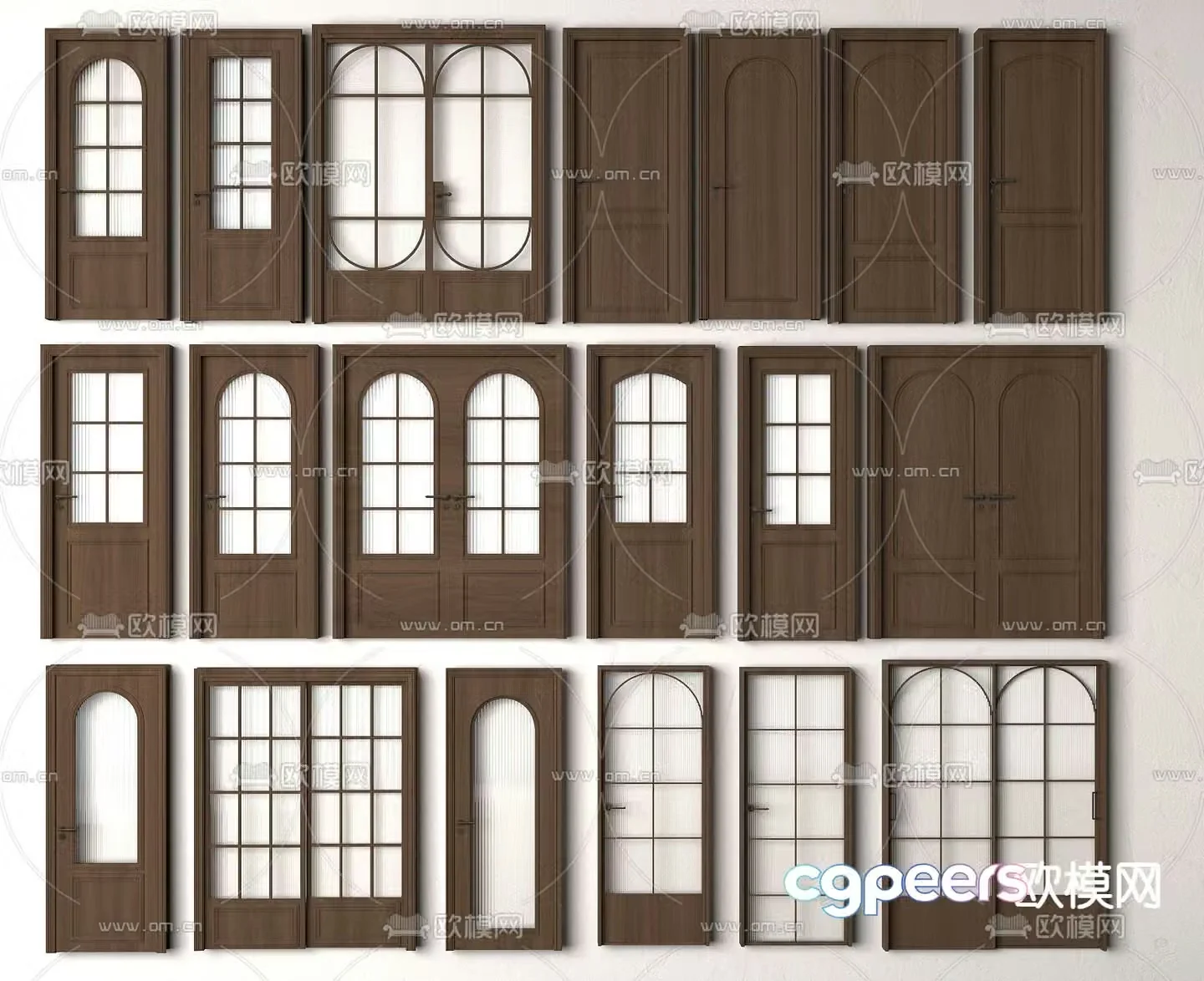 Medieval style double door entry door single door sliding door 3d model