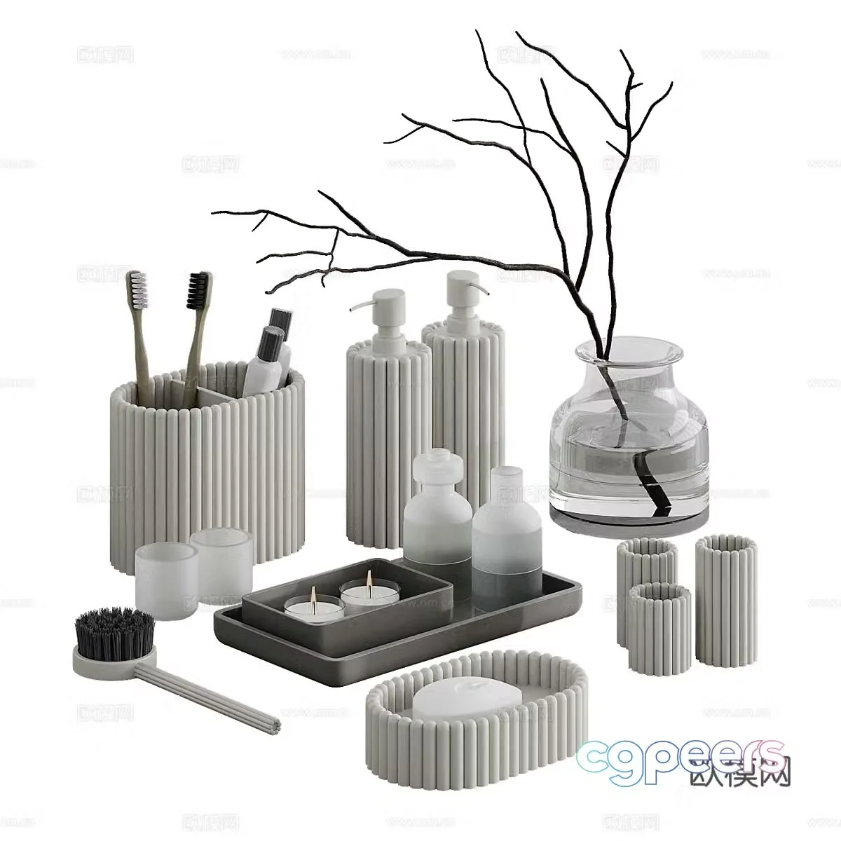 Modern bathroom toiletries set 3d model