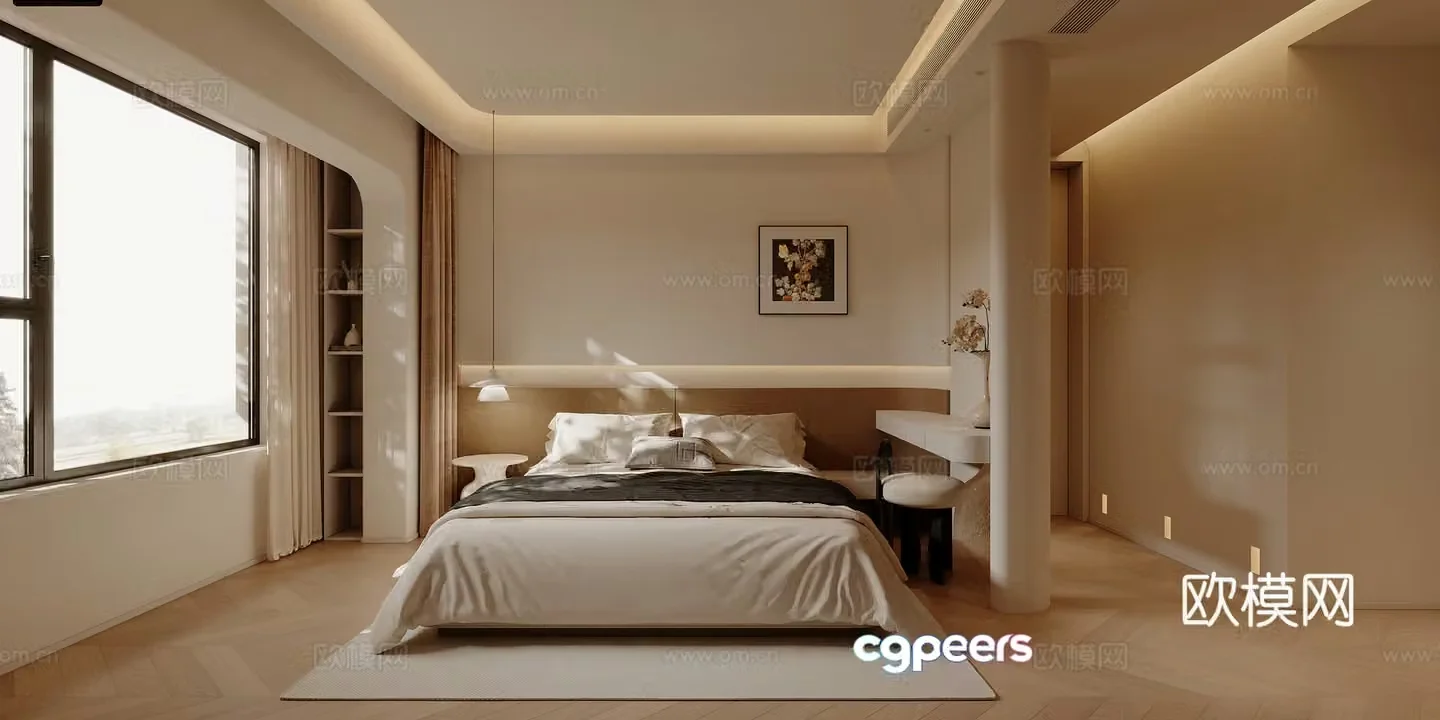 Modern cream medieval bedroom 3d model