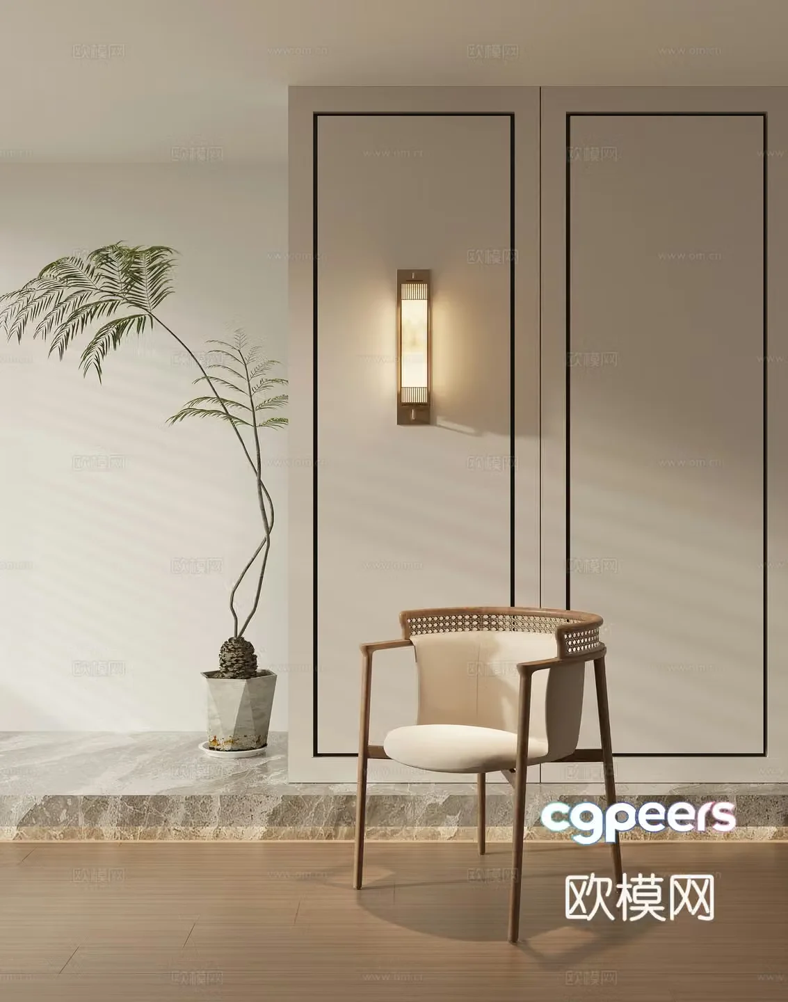 New Chinese style Zen single chair dining chair wall lamp book chair 3d model