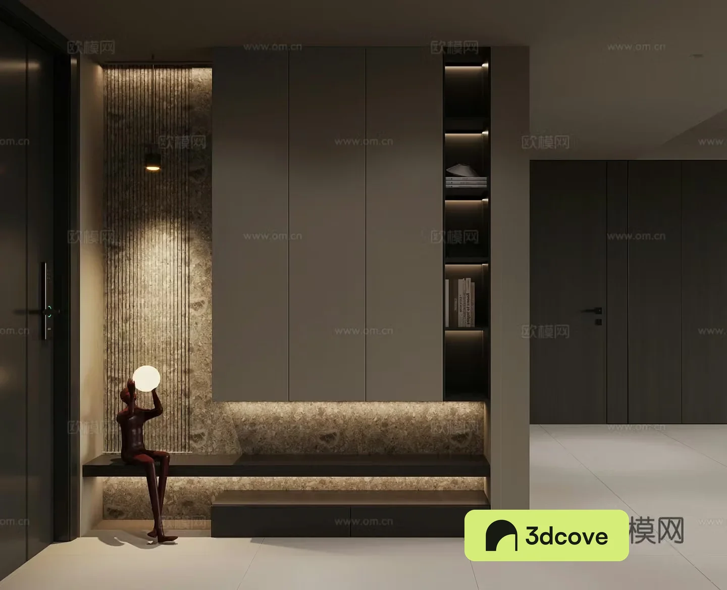 Italian minimalist porch cabinet 3D model of entrance shoe cabinet