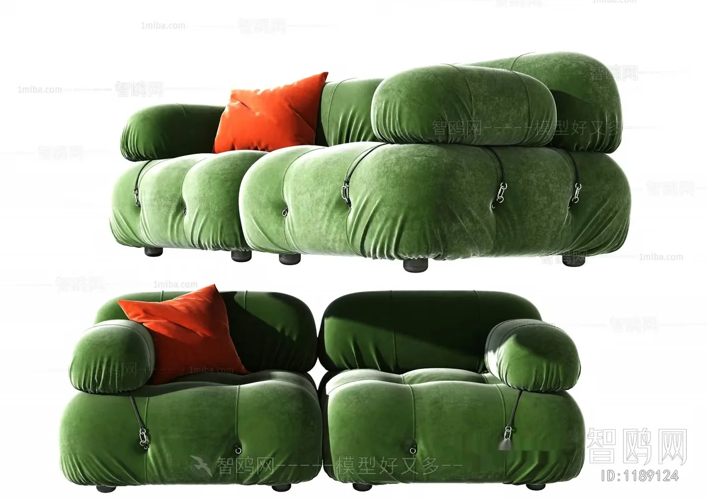 A Green Velvet Sofa 3D Model – 12431 – VRAY Render