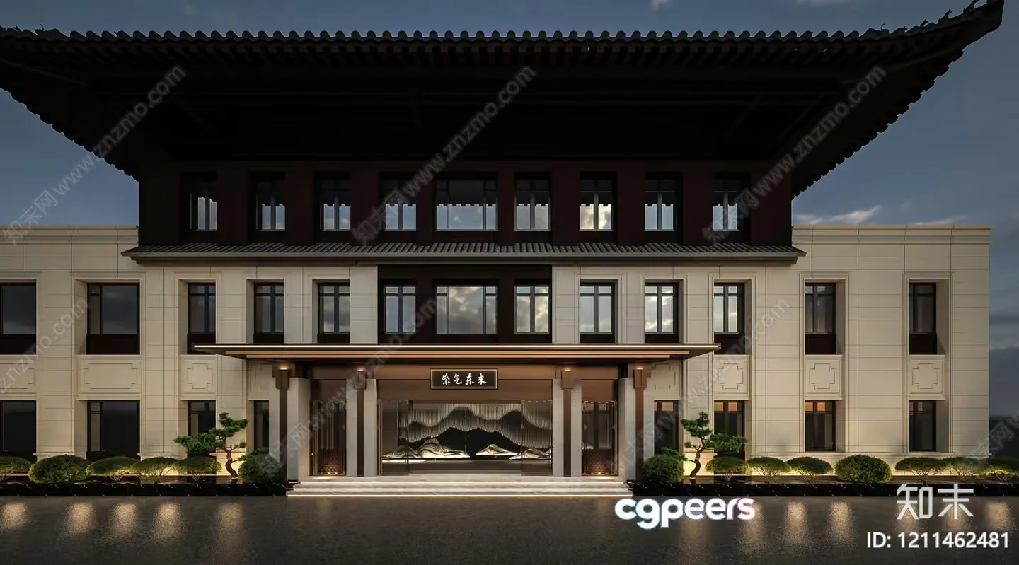 A Large Building With A Chinese-Style Roof 3D Model – 23456 – VRAY Render