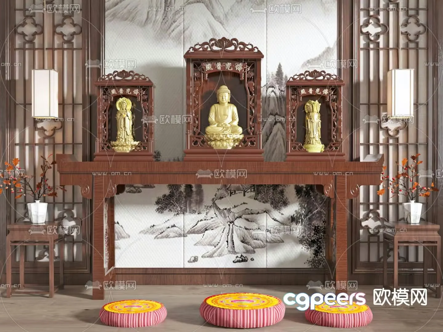 New Chinese style Buddhist hall Tathagata Buddha statue 3d model