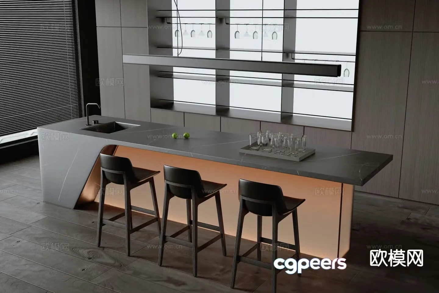 Modern bar counter island bar 3d model