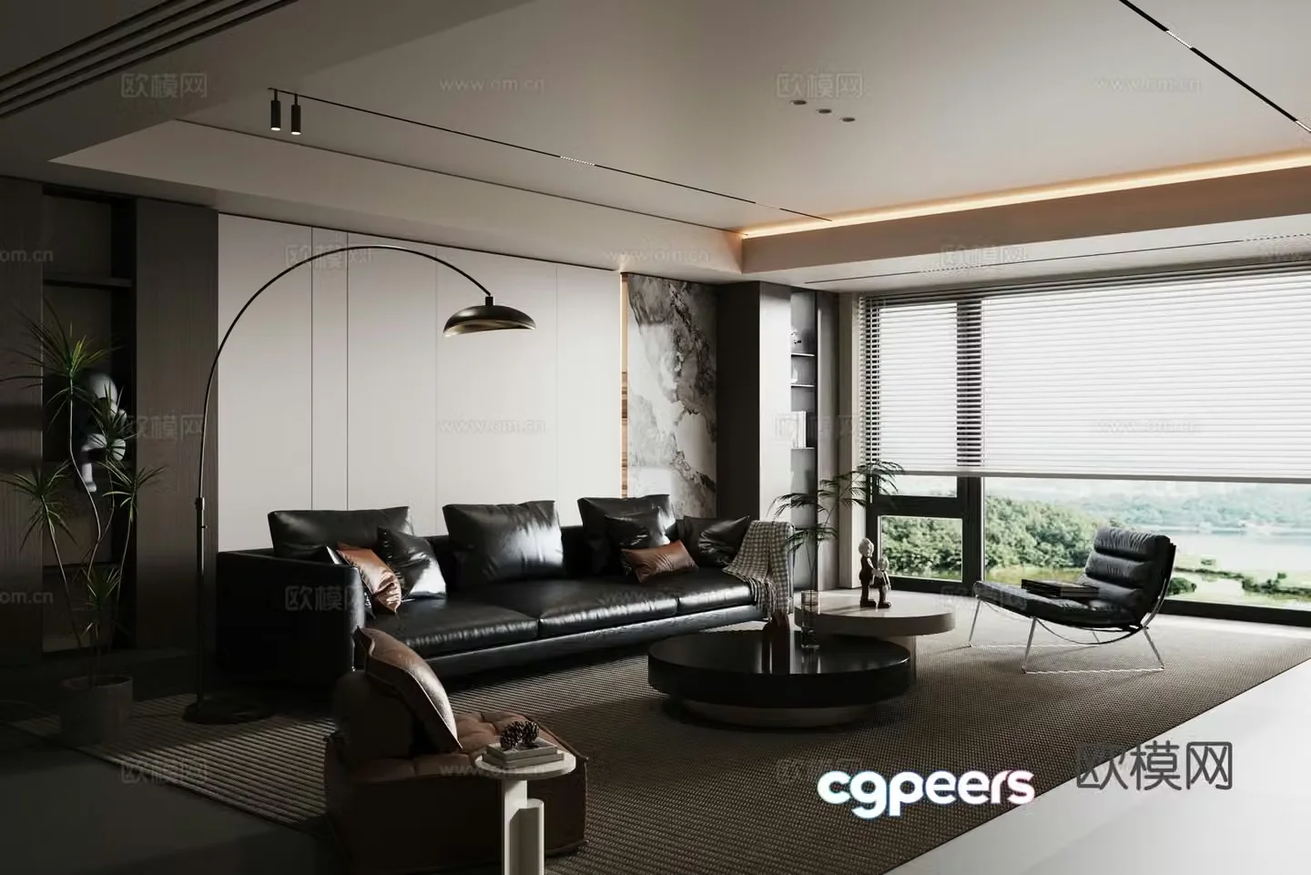 Modern minimalist black white and gray light luxury living room 3D model