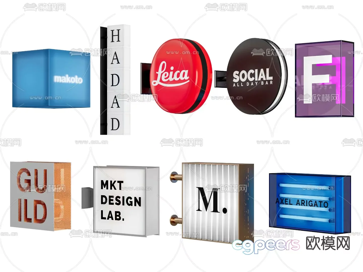 Modern Light Signs 3D Model – 2209 – VRAY Render