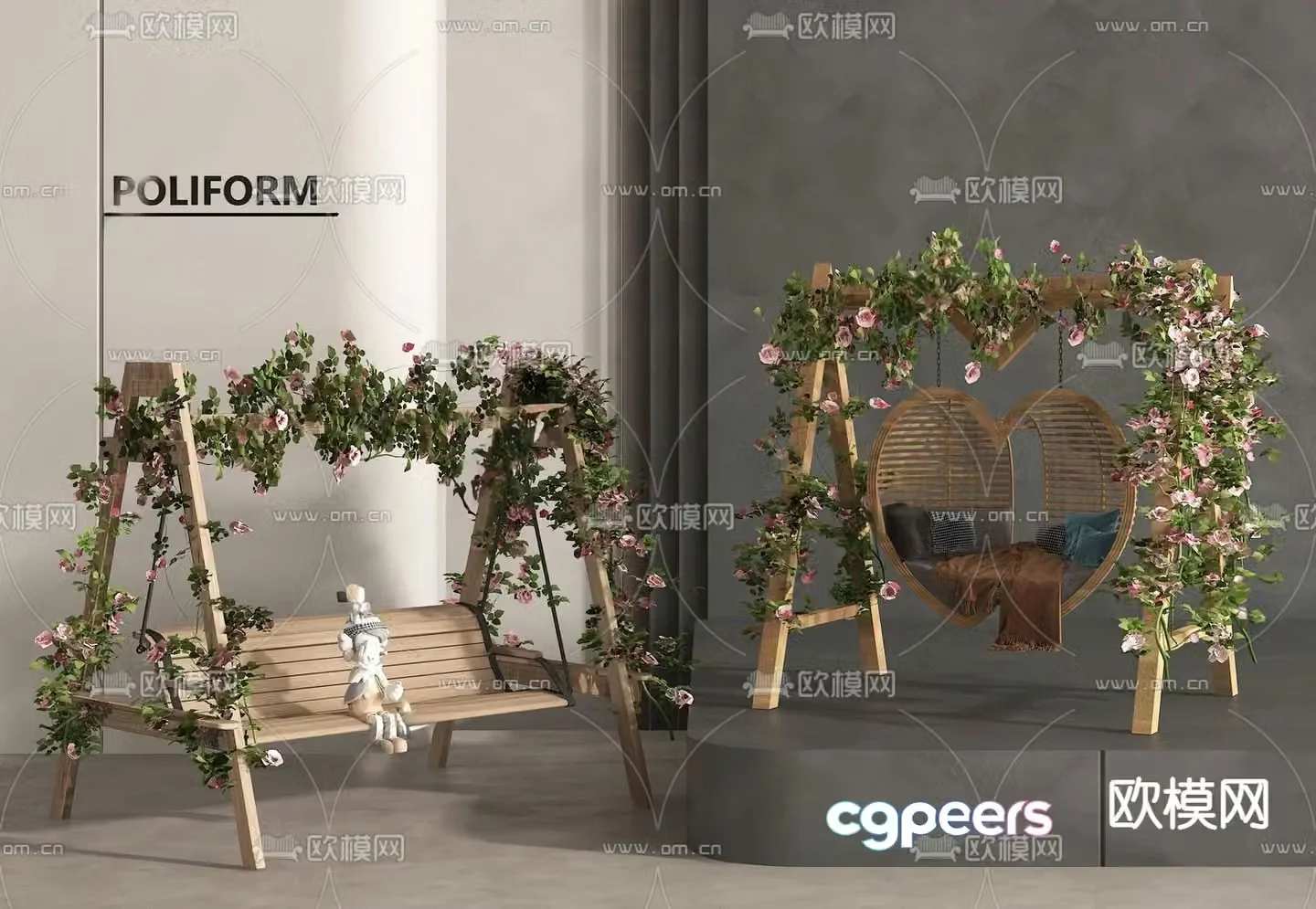 Outdoor swing chair courtyard swing outdoor rocking chair 3d model