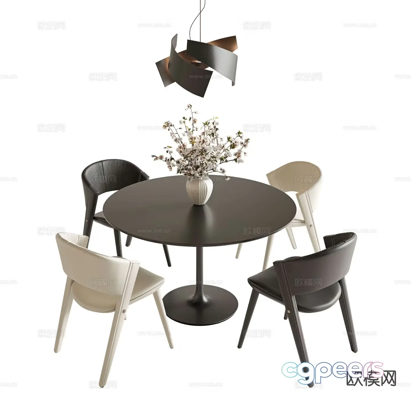 Modern dining table and chairs round dining table 3d model