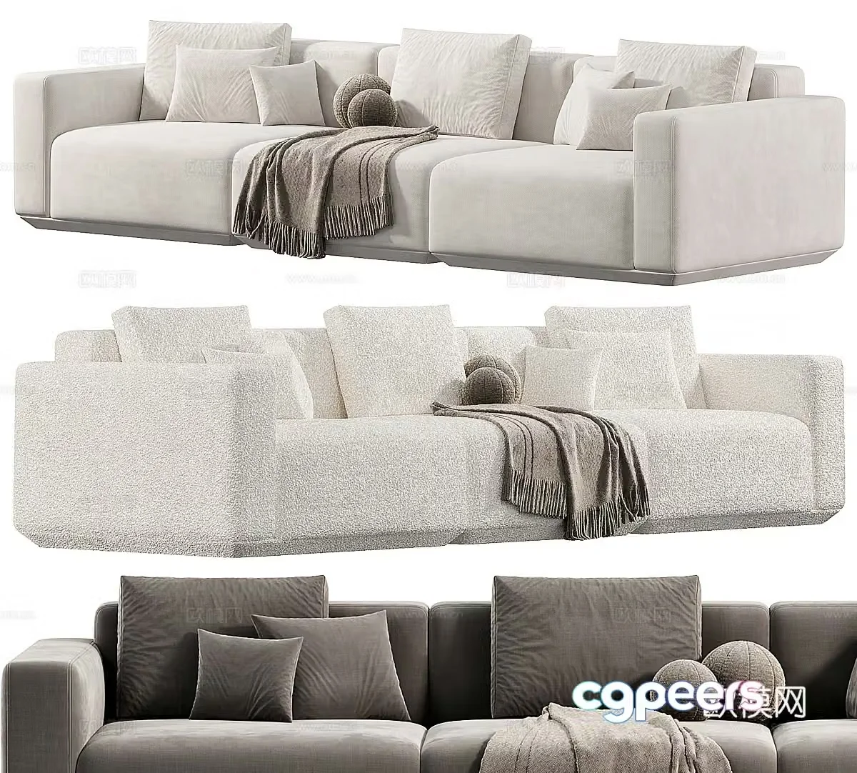 Sofa combination fabric sofa lamb velvet sofa casual sofa living room sofa casual sofa 3d model