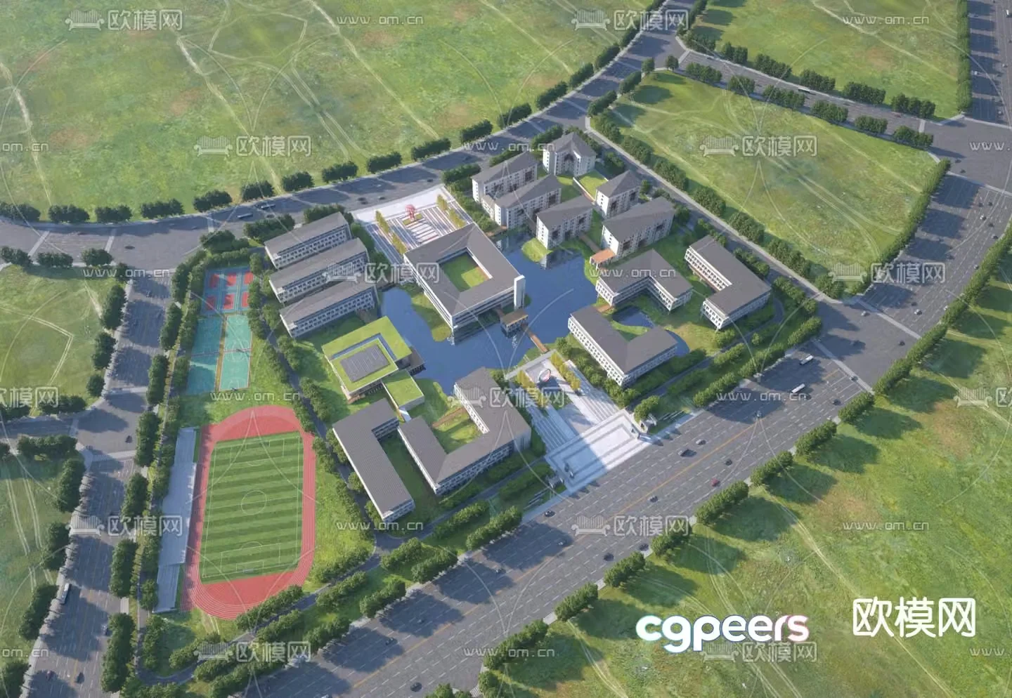 School aerial view 3d model