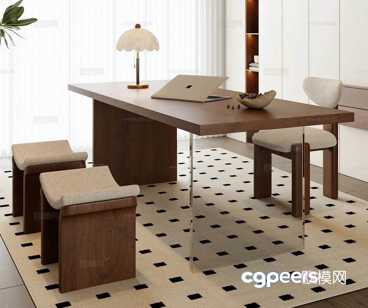 Middle-aged style desk and chair 3D model