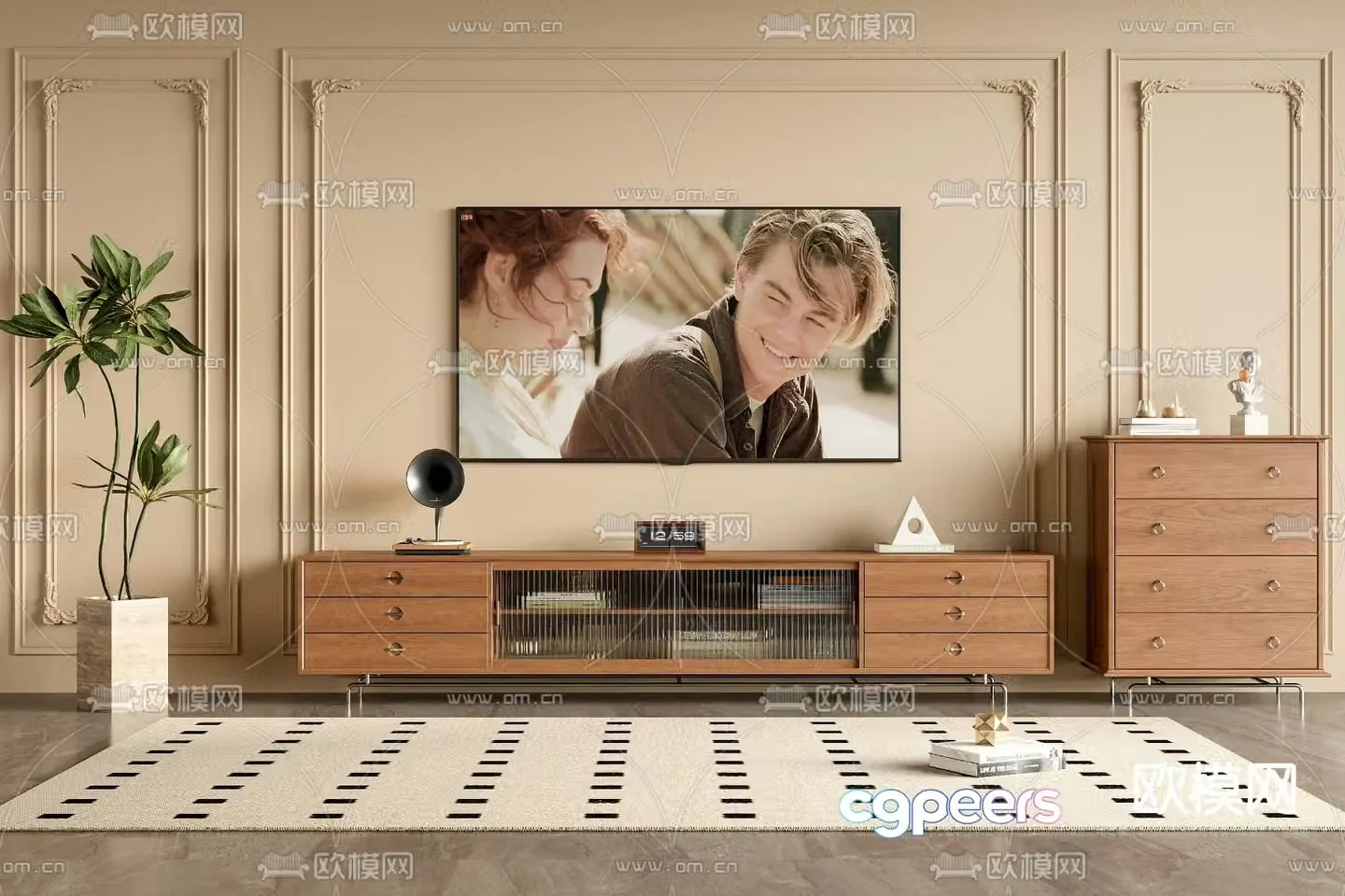 Medieval style TV cabinet side cabinet 3D model