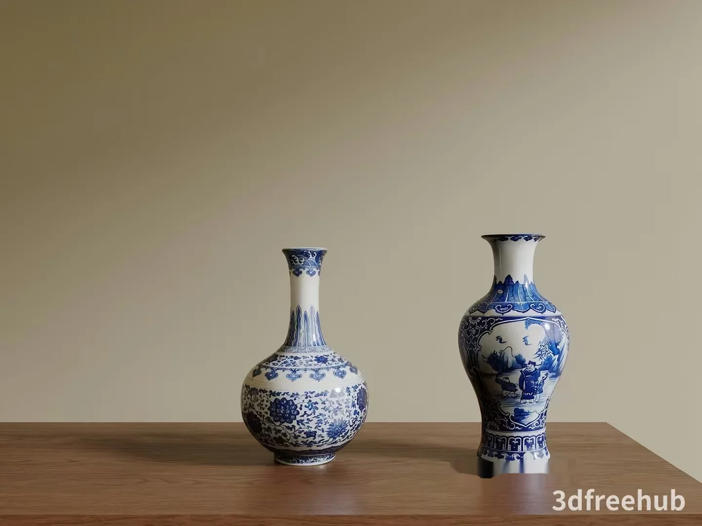 Two Blue And White Vases 3D Model – 20953 – VRAY Render