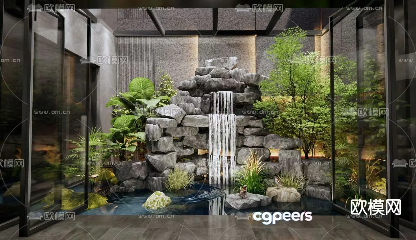 3D model of rockery and waterscape sketch