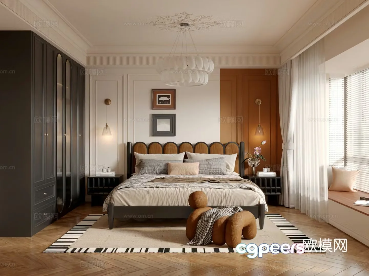 French retro bedroom 3d model