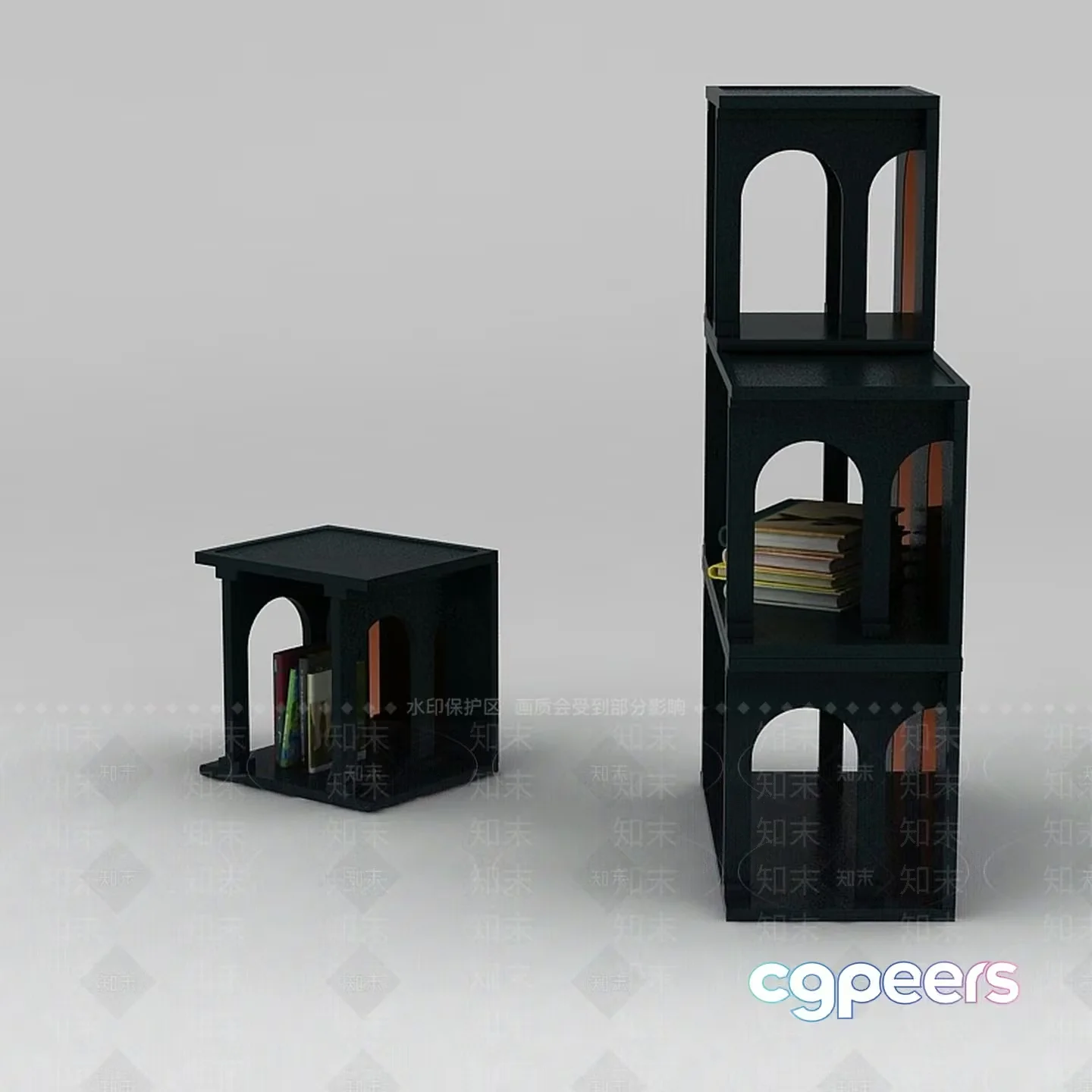 Black Bookshelves 3D Model – 15756 – VRAY Render