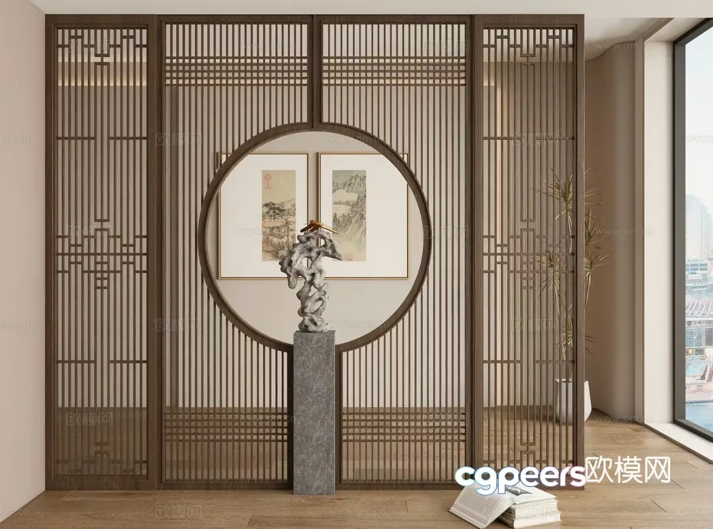 New Chinese style screen lattice screen 3D model