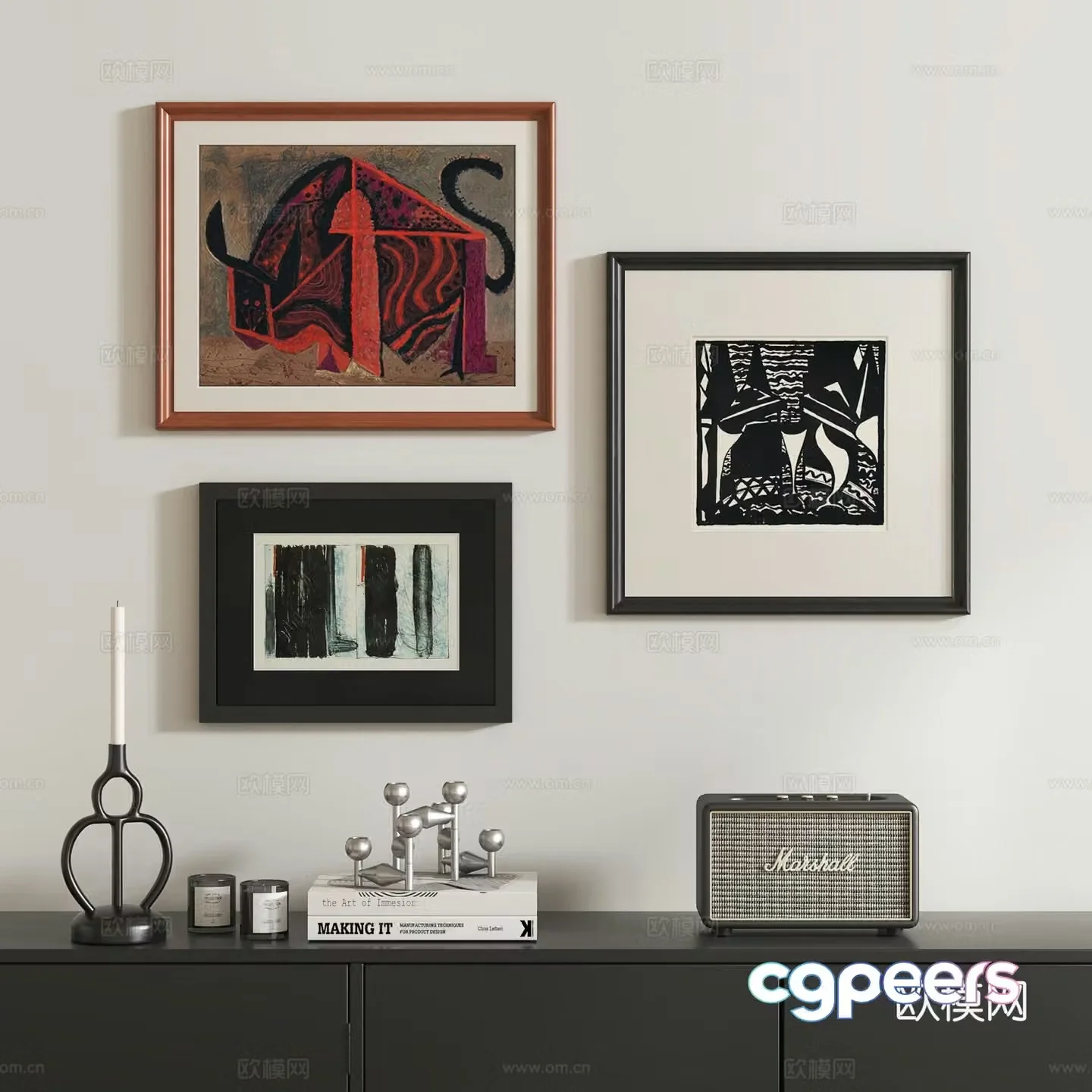 Mediterranean abstract hanging painting combination 3D model