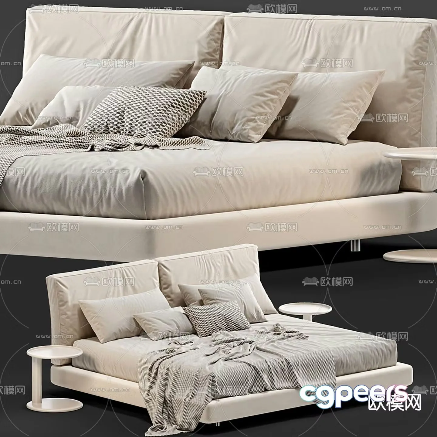 velvet fabric double bed commercial bed 3d model