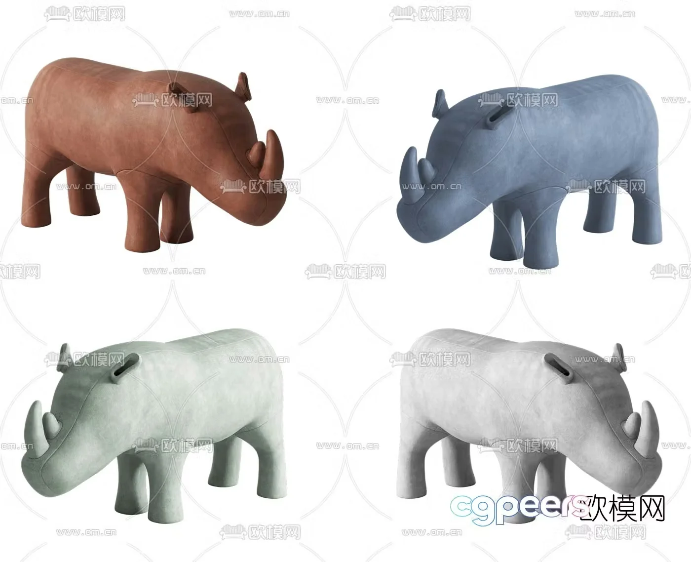 Modern leather rhino toy 3d model