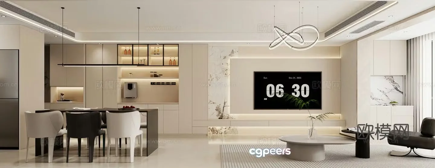 Modern living and dining room 3d model