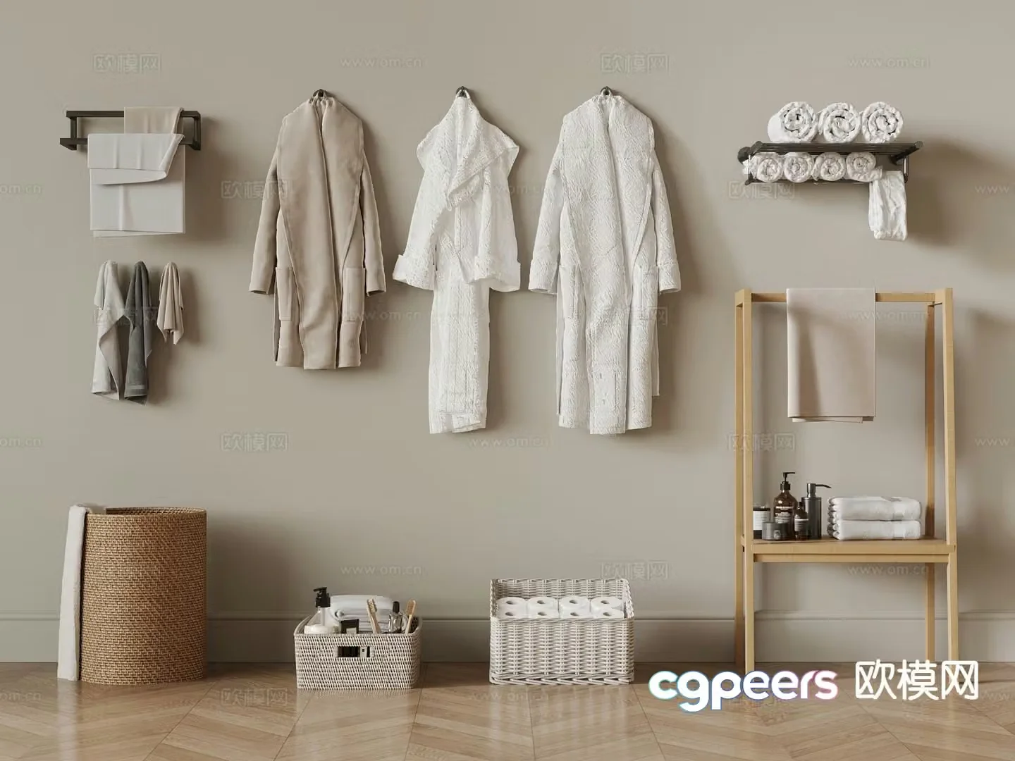 Bathrobe towel rack storage basket dirty clothes 3d model