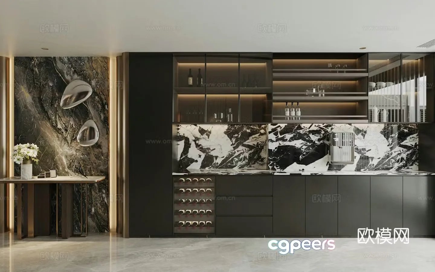 Modern Italian sideboard light luxury Italian sideboard wine sideboard finished sideboard 3D model