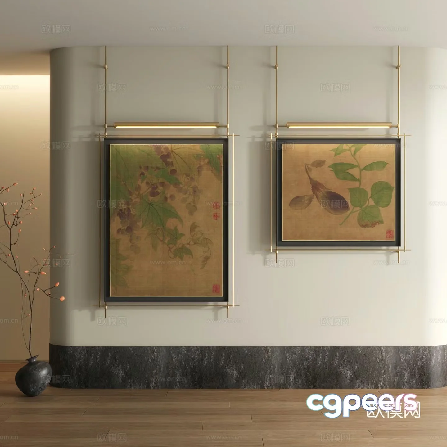 Song style decorative painting New Chinese style landscape painting 3D model