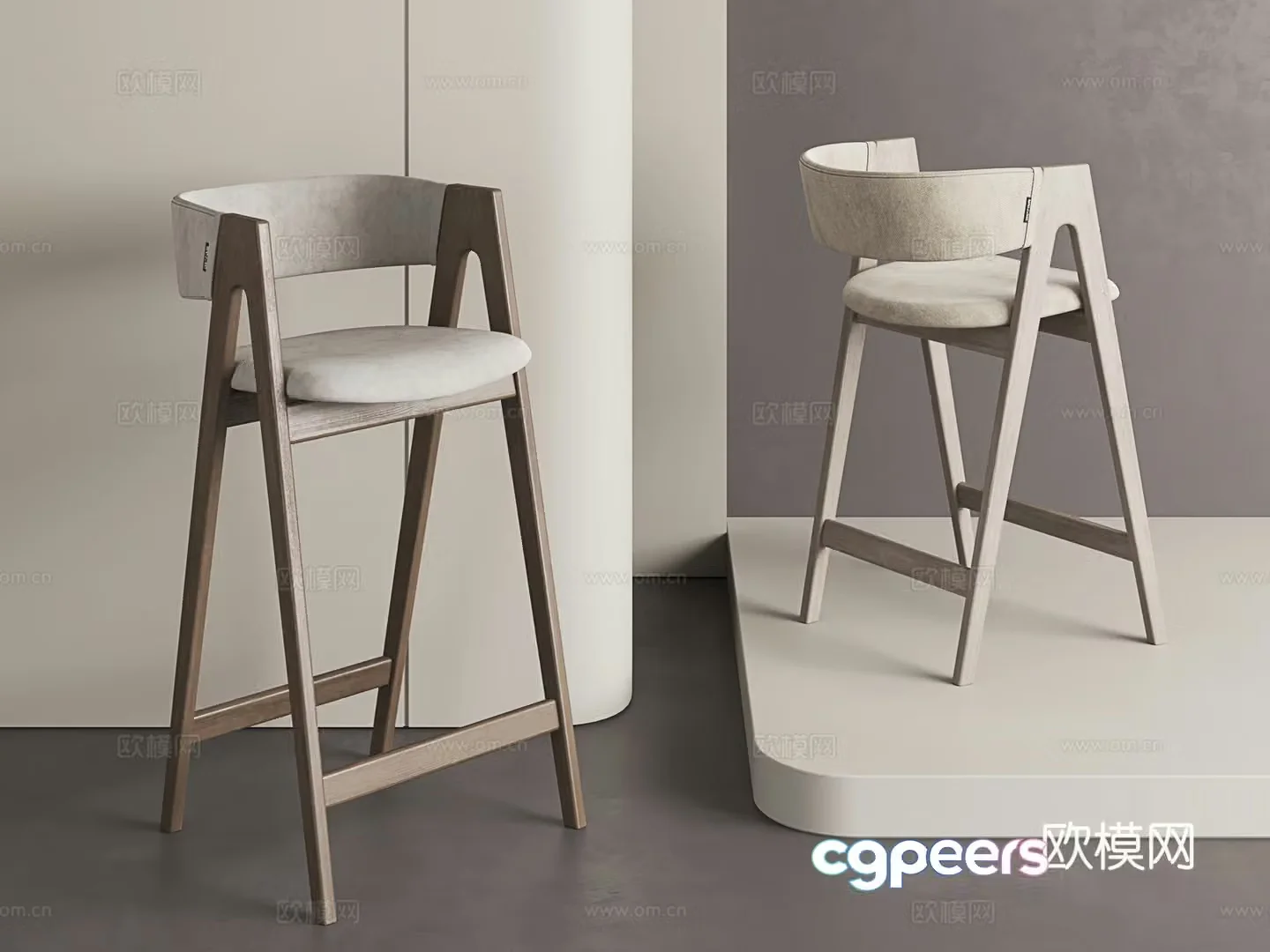 Middle-aged high stool retro style bar stool Nordic high stool modern bar stool 3D model
